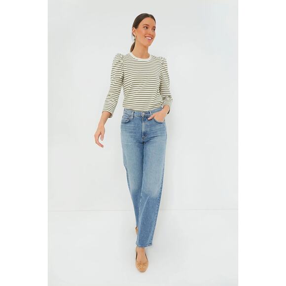 TUCKERNUCK Pomander Place Olive Striped Vesty Long Sleeve Crewneck NWT Medium - Picture 1 of 10